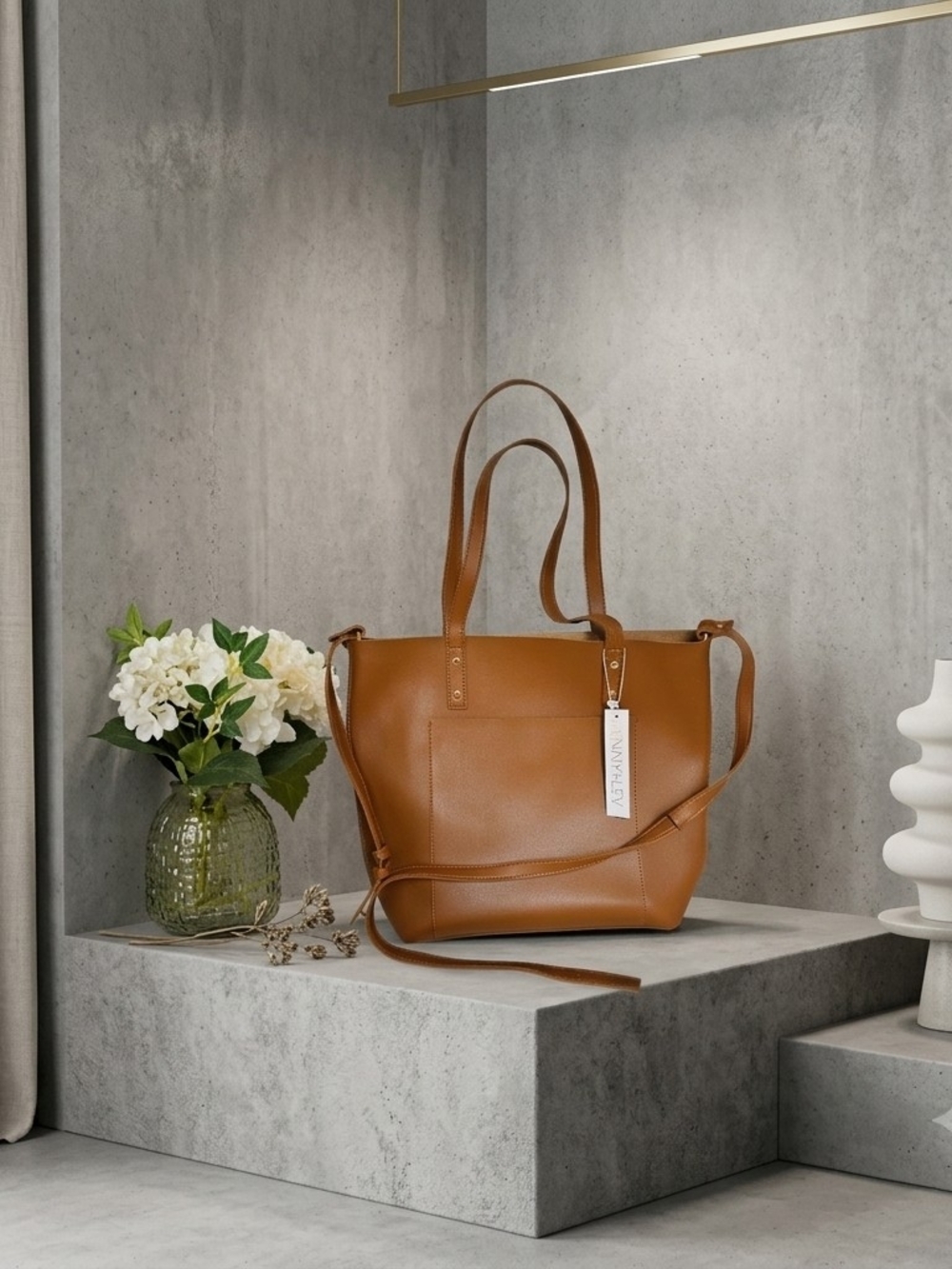 NWT Henny + Lev Cognac Vegan Leather 2-in-1 Everyday Tote Bag Crossbody